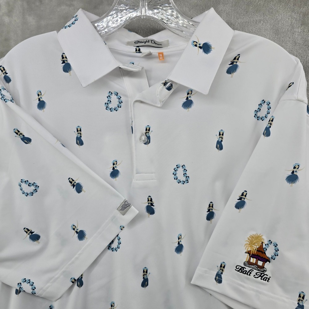 Straight Down Bali Hai Golf Polo Shirt Mens Medium Hula Girl Performance